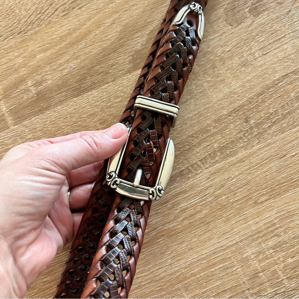 Vintage Woven vertebrae silver brass women’s Brown real Leather Belt L - Picture 3 of 11